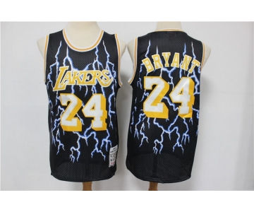 Men's Los Angeles Lakers #24 Kobe Bryant Black Lightning Hardwood Classics Soul Swingman Throwback Jersey