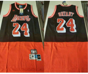 Men's Los Angeles Lakers #24 Kobe Bryant Black Red Split Hardwood Classics Jersey