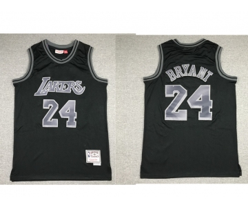 Men's Los Angeles Lakers #24 Kobe Bryant Black With Silver Hardwood Classics Soul Swingman Throwback Jersey