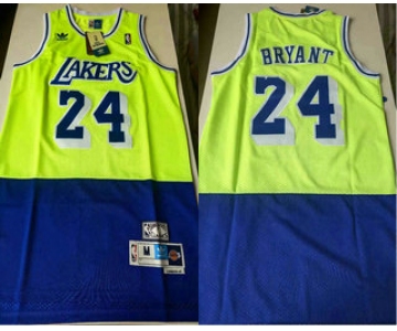 Men's Los Angeles Lakers #24 Kobe Bryant Green Blue Split Hardwood Classics Jersey