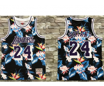 Men's Los Angeles Lakers #24 Kobe Bryant Ness Floral Fashion Hardwood Classics Soul Swingman Throwback Jersey