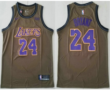 Men's Los Angeles Lakers #24 Kobe Bryant Olive Stitched Nike Swingman Jersey With The Sponsor Logo