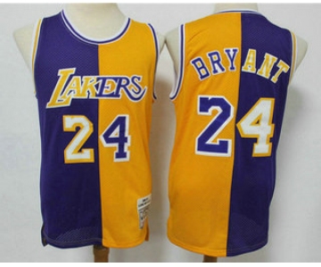 Men's Los Angeles Lakers #24 Kobe Bryant Purple Yellow Split Hardwood Classics Jersey
