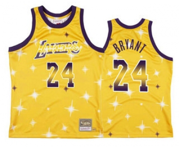 Men's Los Angeles Lakers #24 Kobe Bryant Starry Yellow Hardwood Classics Soul Swingman Throwback Jersey