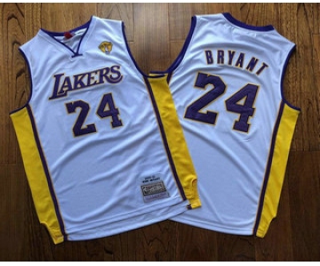 Men's Los Angeles Lakers #24 Kobe Bryant White Finals Patch 2008-09 Hardwood Classics Soul AU Throwback Jersey