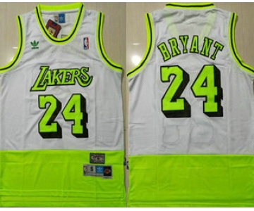Men's Los Angeles Lakers #24 Kobe Bryant White Fluorescent Green Split Hardwood Classics Jersey
