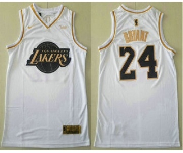Men's Los Angeles Lakers #24 Kobe Bryant White Gold Nike Swingman Stitched NBA Jersey