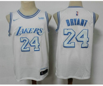 Men's Los Angeles Lakers #24 Kobe Bryant White NEW 2021 Nike City Edition Stitched Jersey With NEW Sponsor Logo