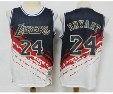 Men's Los Angeles Lakers #24 Kobe Bryant White With Black Independence Day 1997-98 Hardwood Classics Soul Swingman Throwback Jersey
