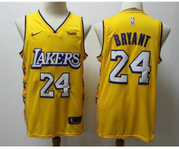 Men's Los Angeles Lakers #24 Kobe Bryant Yellow 2020 Nike City Edition Swingman Jersey With The Sponsor Logo