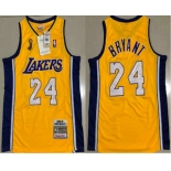 Men's Los Angeles Lakers #24 Kobe Bryant Yellow Champion Patch 2008-09 Hardwood Classics Soul AU Throwback Jersey