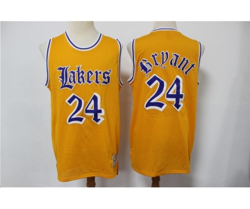 Men's Los Angeles Lakers #24 Kobe Bryant Yellow English Version Hardwood Classics Soul Swingman Throwback Jersey