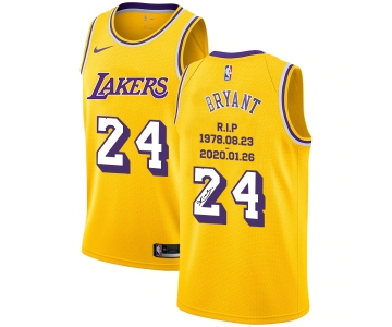 Men's Los Angeles Lakers #24 Kobe Bryant Yellow R.I.P Signature Swingman Jerseys