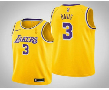 Men's Los Angeles Lakers #3 Anthony Davis 2020 NBA Finals Champions Icon Yellow Jersey