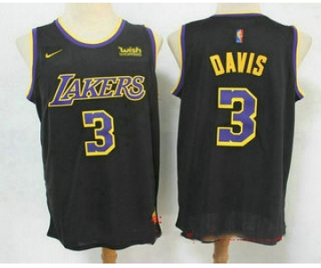 Men's Los Angeles Lakers #3 Anthony Davis Black Nike Swingman 2021 Earned Edition Stitched Jersey With NEW Sponsor Logo