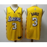 Men's Los Angeles Lakers #3 Anthony Davis Yellow 2020 Nike City Edition Swingman Jersey With The Sponsor Logo