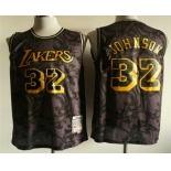 Men's Los Angeles Lakers #32 Magic Johnson 1984-85 Purple With Yellow Hardwood Classics Soul Swingman Throwback Jersey