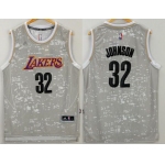Men's Los Angeles Lakers #32 Magic Johnson Retired Player Adidas 2015 Gray City Lights Swingman Jersey