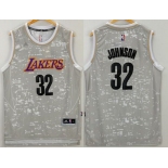 Men's Los Angeles Lakers #32 Magic Johnson Retired Player Adidas 2015 Gray City Lights Swingman Jersey