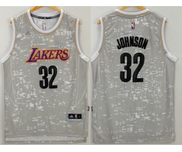 Men's Los Angeles Lakers #32 Magic Johnson Retired Player Adidas 2015 Gray City Lights Swingman Jersey