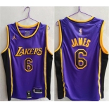 Men's Los Angeles Lakers #6 LeBron James Purple Stitched Basketball Jersey