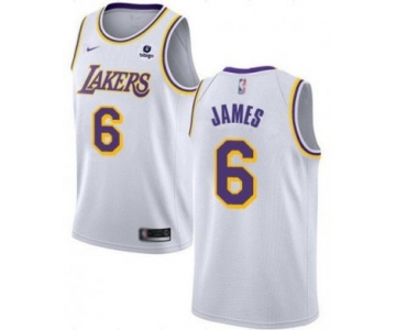 Men's Los Angeles Lakers #6 LeBron James White Stitched Basketball Jersey