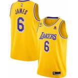 Men's Los Angeles Lakers #6 LeBron James Yellow No.6 Patch Stitched Basketball Jersey