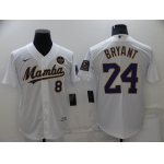 Men's Los Angeles Lakers #8 #24 Kobe Bryant Mamba White Stitched Cool Base Nike Baseball Jersey
