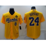 Men's Los Angeles Lakers #8 #24 Kobe Bryant Mamba Yellow Stitched Cool Base Nike Baseball Jersey