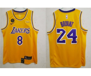 Men's Los Angeles Lakers #8 #24 Kobe Bryant Yellow With KB Patch 2020 Nike Wish Swingman Stitched NBA Jersey