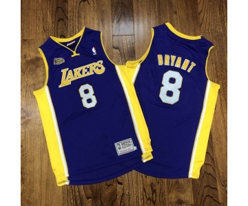 Men's Los Angeles Lakers #8 Kobe Bryant Purple 2000-01 NBA Champions Patch Hardwood Classics Jersey