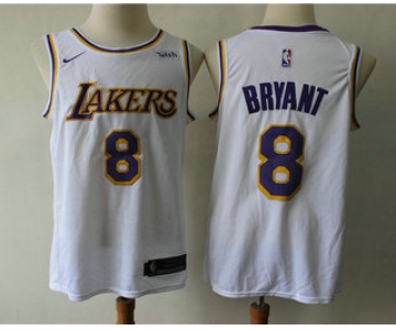 Men's Los Angeles Lakers #8 Kobe Bryant White 2018-2019 Nike Wish Swingman Stitched NBA Jersey
