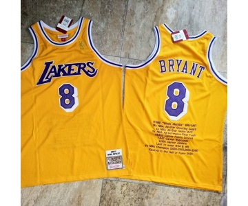 Men's Los Angeles Lakers #8 Kobe Bryant Yellow 1996-97 Hardwood Classics Soul AU Throwback Jersey