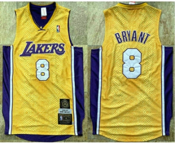 Men's Los Angeles Lakers #8 Kobe Bryant Yellow 2001-02 Hardwood Classics Soul AU Throwback Jersey
