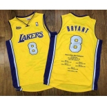 Men's Los Angeles Lakers #8 Kobe Bryant Yellow Champion Patch 1999-2000 Hardwood Classics Soul AU Throwback Jersey