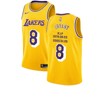 Men's Los Angeles Lakers #8 Kobe Bryant Yellow R.I.P Signature Swingman Jerseys