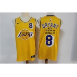 Men's Los Angeles Lakers #8 Kobe Bryant Yellow R.I.P Signed Hardwood Classics Soul Swingman Throwback Jersey