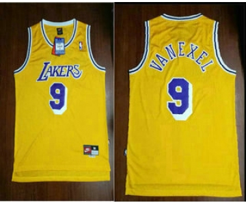 Men's Los Angeles Lakers #9 Nick Van Exel Yellow Hardwood Classics Soul Swingman Throwback Jersey