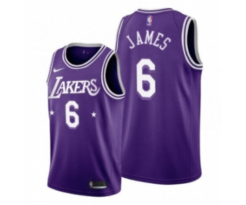 Men's Purple Los Angeles Lakers #6 LeBron James 2021-22 City Edition Stitched Jersey