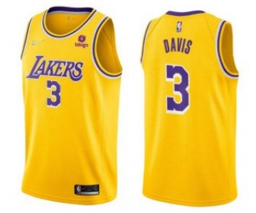 Men's Yellow Los Angeles Lakers #3 Anthony Davis bibigo Stitched Basketball Jersey