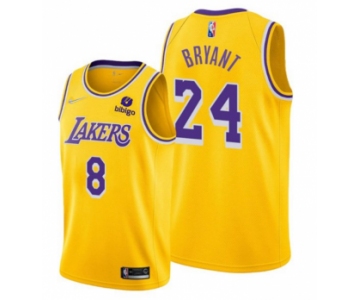 Men's Yellow Los Angeles Lakers Front #8 Back #24 Kobe Bryant bibigo Stitched Basketball Jersey