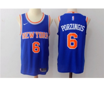 Men's Nike New York Knicks #6 Kristaps Porzingis Blue Stitched NBA Jersey