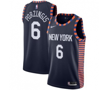 Men's Nike New York Knicks #6 Kristaps Porzingis Navy Blue 2018-19 City Edition Jersey