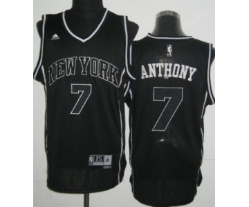 New York Knicks #7 Carmelo Anthony Revolution 30 Swingman All Black With White Jersey