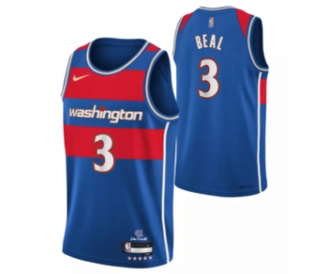 Men's Washington Wizards #3 Bradley Beal Blue 75th Anniversary 2021-2022 City Edition Swingman Stitched Jersey