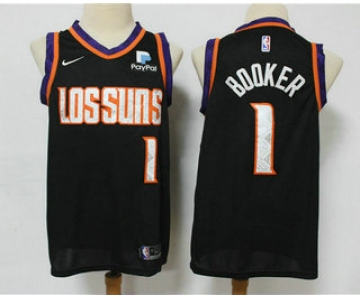 Men's Phoenix Suns #1 Devin Booker Black 2020 City Edition NBA Swingman Jersey With The Sponsor Logo