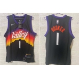 Men's Phoenix Suns #1 Devin Booker Black 2021 City Edition NBA Swingman Jersey With The Sponsor Logo