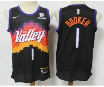 Men's Phoenix Suns #1 Devin Booker Black 2021 City Edition NBA Swingman Jersey With The Sponsor Logo