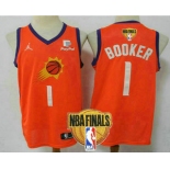 Men's Phoenix Suns #1 Devin Booker NEW Orange 2021 Finals Patch Brand Jordan Swingman Stitched NBA Jersey