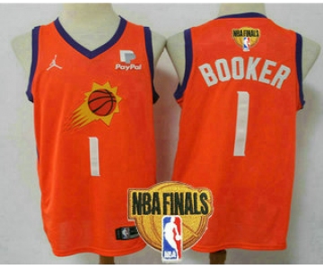 Men's Phoenix Suns #1 Devin Booker NEW Orange 2021 Finals Patch Brand Jordan Swingman Stitched NBA Jersey